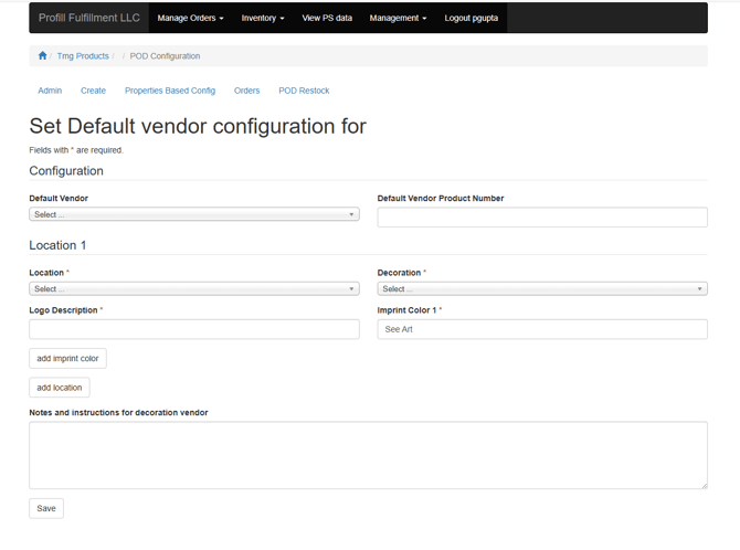 Set Default vendor configuration